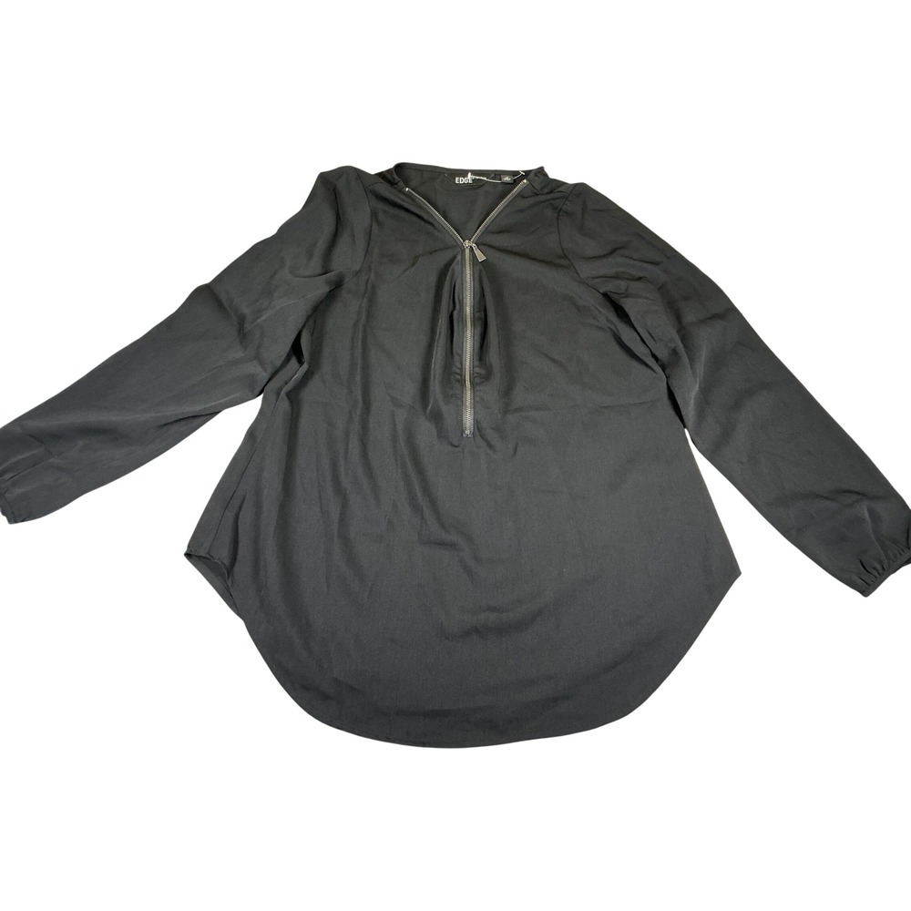 Edge by Jen Rade Black Zip Blouse Size 10 Long Sleeve TopStudded Cuffs NWOT